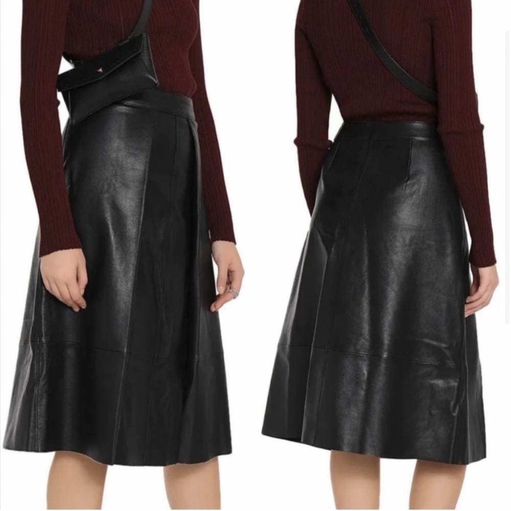 Rag & Bone Black Lamb Leather Midi Skirt 00